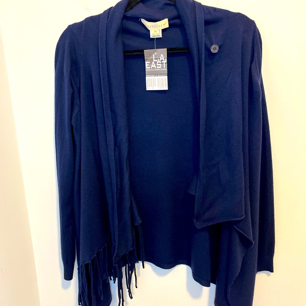NEW Lovestitch Melrose Girl Emilia Cowl Cascading Cardigan Navy Blue M